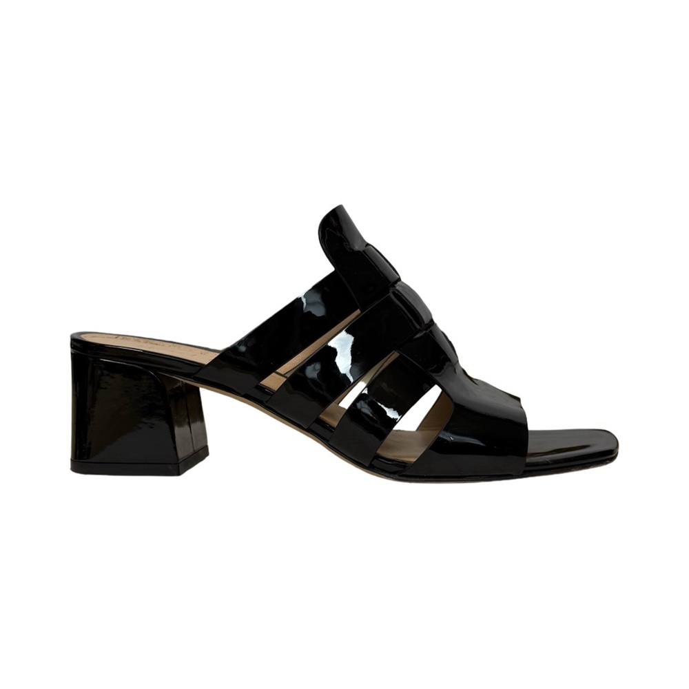 M Gemi Womens Mare Mule Black Patent Leather Woven Block Heel Square Toe Size 9